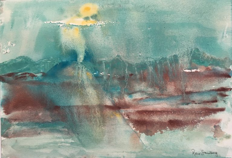 Sun on Icy Mountains - Abstract Watercolour Painting by Rene Sandberg