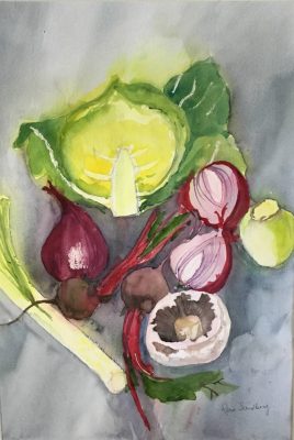 Mushroom and Friends - Abstract Watercolour Painting by Rene Sandberg