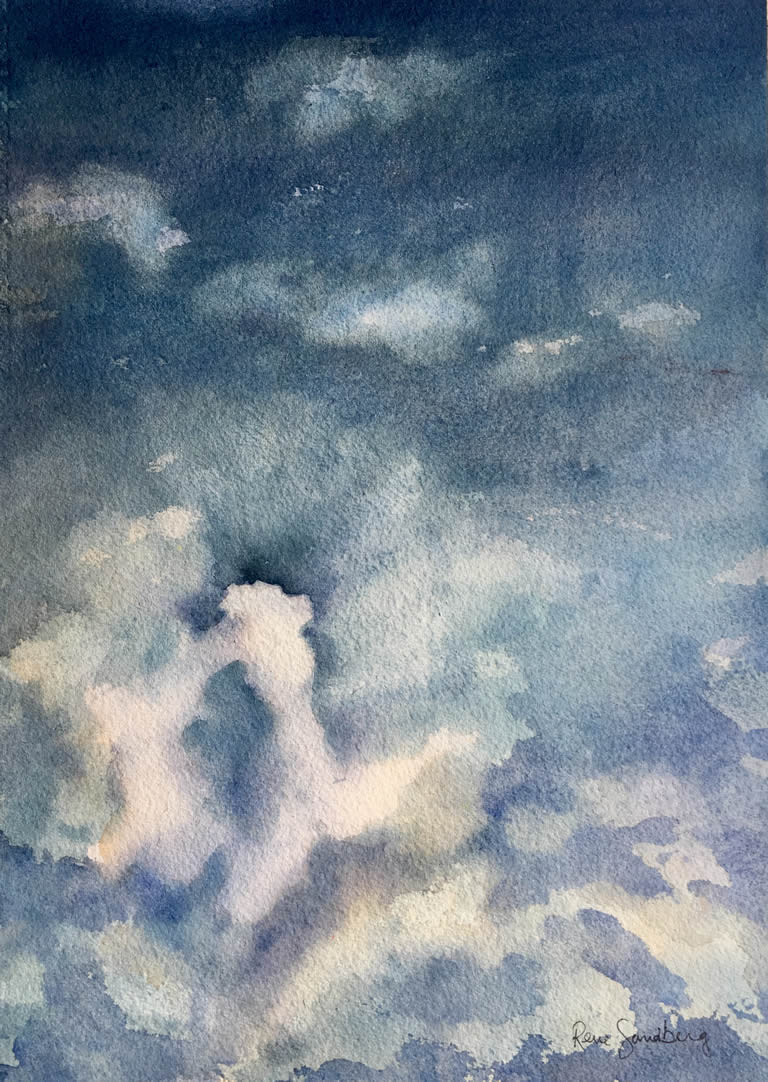 Sun behind the Clouds 2 - Skyscape Watercolour Painting by Rene Sandberg