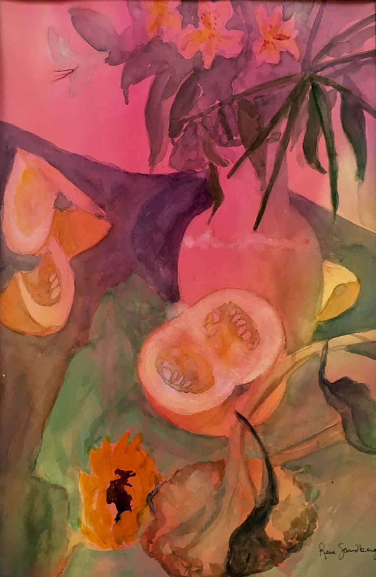 Sunflowers and Squash - Watercolour Painting by Rene Sandberg