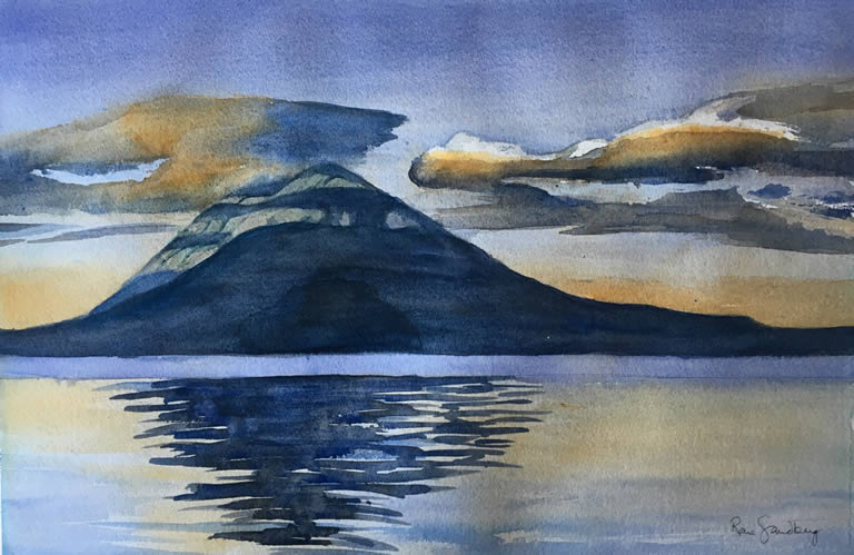 Sunset Landscape Watercolour Painting by Rene Sandberg