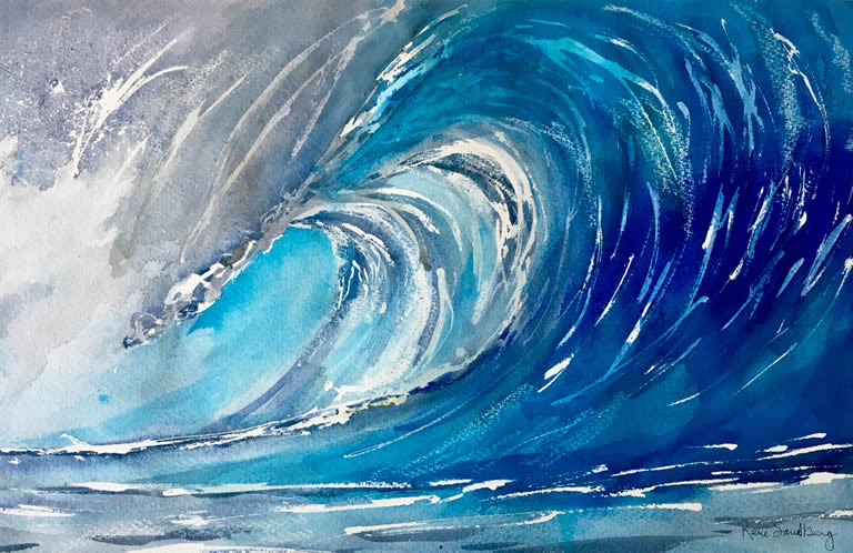 The Big Wave Seascape Watercolour Painting by Rene Sandberg